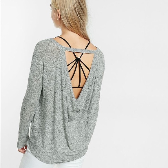 Express Tops - Express Gray Cowl Open Back Long Sleeve Top
